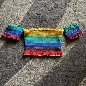 Rainbow off the shoulder crop top